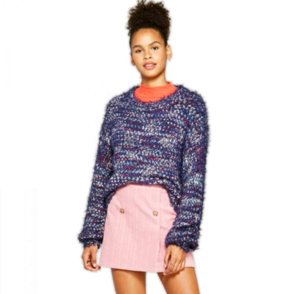 Wild Fable Oversized Fuzzy Eyelash Sweater Navy